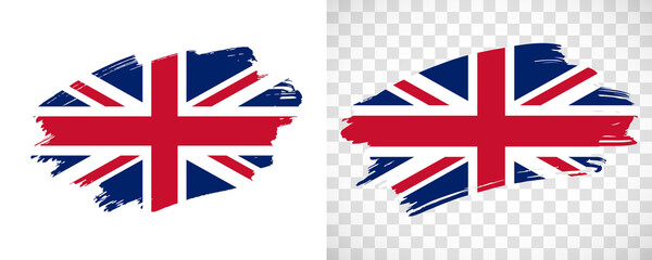 Artistic United Kingdom flag with isolated brush painted textured with transparent and solid background