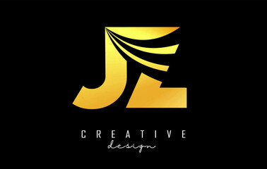 Creative golden letters JZ j z logo with leading lines and road concept design. Letters with geometric design.