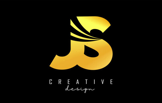 Creative golden letters JS j s logo with leading lines and road concept design. Letters with geometric design.