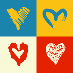 Set of flags of the heart of the world. Icon heart design pop art style for Digital background. Vector illustration Blank text space for website Banner. EPS 10.