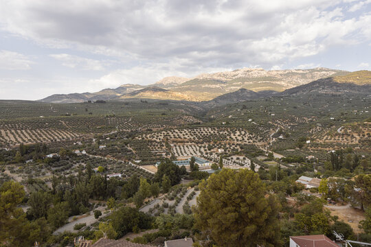Views from the town's square in Quesada, Ja&eacute;n, Andaluc&iacute;a.  Horizontal picture in a cloudy day of July.