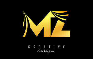 Creative golden letters MZ m z logo with leading lines and road concept design. Letters with geometric design.