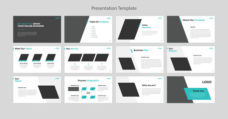 Collection of minimal pitch deck business presentation template. Use for ppt presentation slides, simple modern sides, PowerPoint vector presentation templates background.