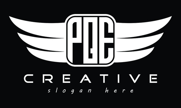 PQE three Letter wing minimalist creative concept icon eagle symbol professional logo design, Vector template