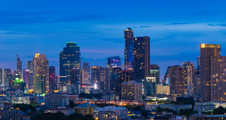 Fototapeta na wymiar Bangkok city skyline at night view, blue hour background.