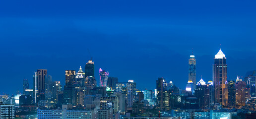 Fototapeta na wymiar Bangkok city skyline at night view, blue hour background.