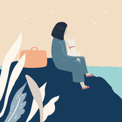 Vector Illustration Of A Lonely Girl Away From Home - 518246305