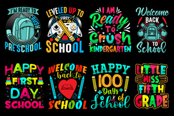 Back to school t-shirt design bundle, first day, hundred days of School, typography t-shirts, kids t-shirts