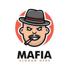 Vector Logo Illustration Mafia Mascot Cartoon Style.