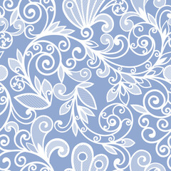 Fototapeta premium Delicate floral pattern in vintage style on a light blue background.
