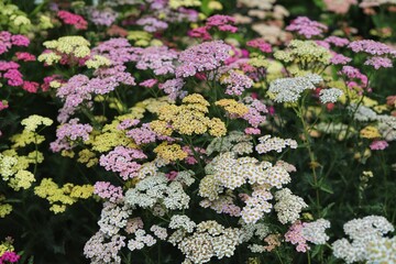 Achillea millefolium in full bloom. Blooming Yarrow. © Katarzyna