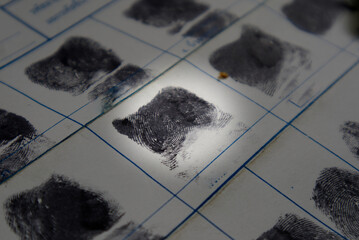 Close up of police fingerprint crime page file.
