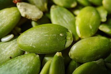 Macro photo of pumpkin seeds texture background