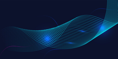 Blue abstract background with flowing particles. dark blue Digital glowing futuristic technology concept background. Dynamic waves use for business, corporate, poster, template, vector, illustration