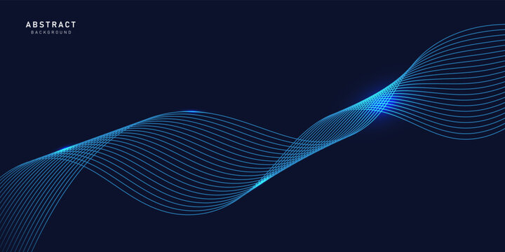 Blue abstract background with flowing particles. dark blue Digital glowing futuristic technology concept background. Dynamic waves use for business, corporate, poster, template, vector, illustration © M2L