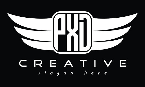 PXD three Letter wing minimalist creative concept icon eagle symbol professional logo design, Vector template