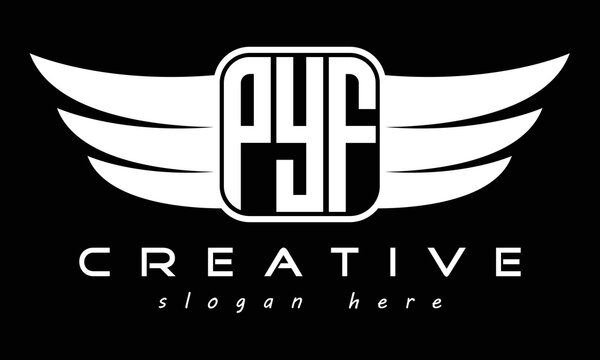 PYF three Letter wing minimalist creative concept icon eagle symbol professional logo design, Vector template