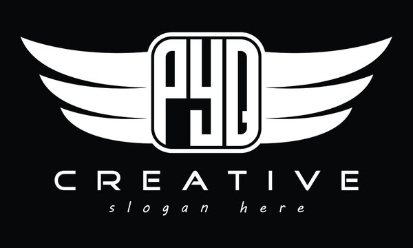 PYQ three Letter wing minimalist creative concept icon eagle symbol professional logo design, Vector template