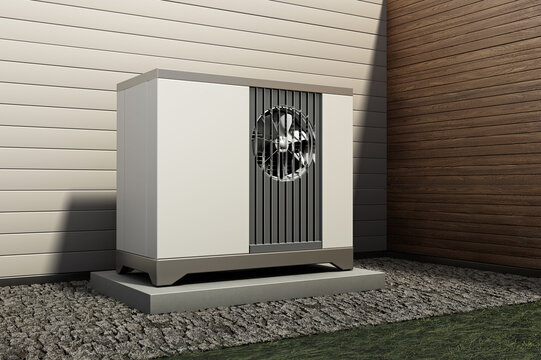 Air source heat pump standing outside the building