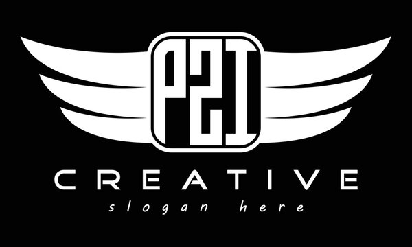 PZI three Letter wing minimalist creative concept icon eagle symbol professional logo design, Vector template