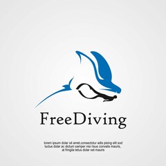 freediving logo design idea, diving with manta ray - obrazy, fototapety, plakaty