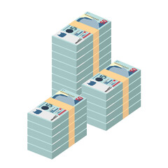 Singaporean Dollar Vector Illustration. Singapore, Brunei money set bundle banknotes. Paper money 50 SGD. Flat style. Isolated on white background. Simple minimal design.