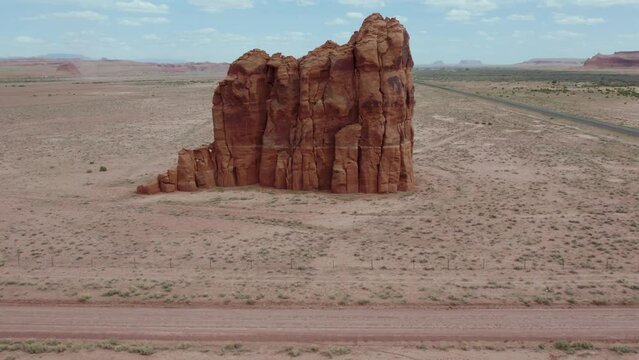 Massive Geological Layers Rock Formation Cliff In Rock Point, Navajo Reservation, Arizona. Aerial Drone Shot