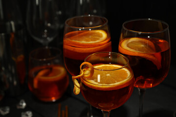 Concept of summer cocktail, Aperol Spritz, space for text