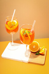 Concept of fresh summer cocktail, Aperol Spritz