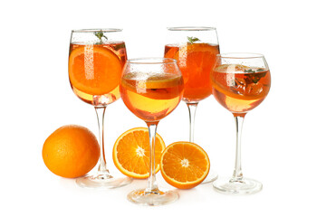 Concept of summer cocktail, Aperol Spritz isolated on white background