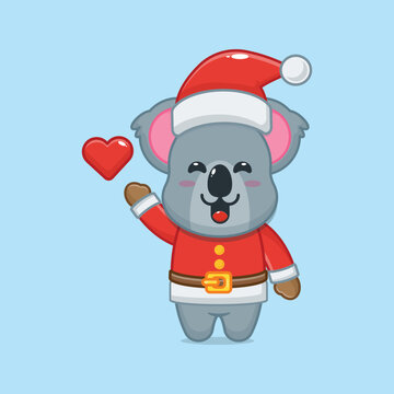 Cute koala wearing santa costume. Cute christmas cartoon vector illustration.