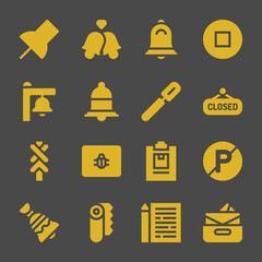 notice web icons. Push pin and Bells, Stop and Closed symbol, vector signs