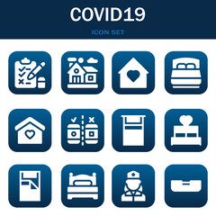covid19 icon set. Vector illustrations related with Test, Home and Home