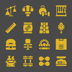 weigh web icons. Weights and Gym station, Momentum and Scale symbol, vector signs