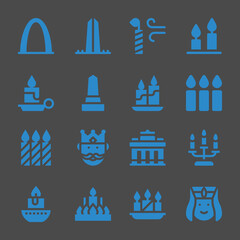 memorial web icons. Gateway arch and Washington, Candles and Candles symbol, vector signs