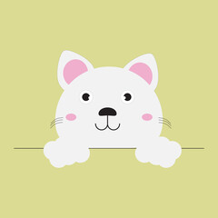 cute funny cat animal vector design for print poster, banner, t-shirt, and more kitten face on yellow background 