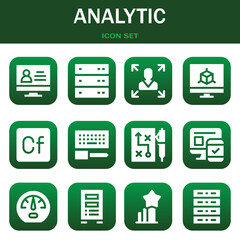 analytic icon set. Vector illustrations related with Monitor, Server and Decision making