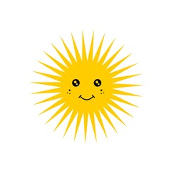 Cute Happy smile sun character icon isolated on white background