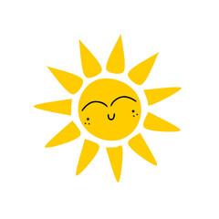 Cute Happy smile sun character icon isolated on white background