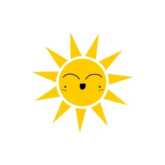 Cute Happy smile sun character icon isolated on white background