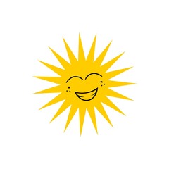 Cute Happy smile sun character icon isolated on white background