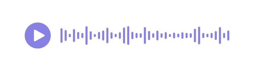 Music player soundbar with play button. Audio speech spectrum noise. Mobile messenger app chat. Sound wave of voice. Record interface. Equalizer icon with soundwave line. Vector illustration.