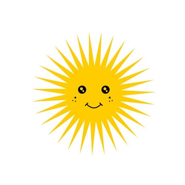 Cute Happy smile sun character icon isolated on white background