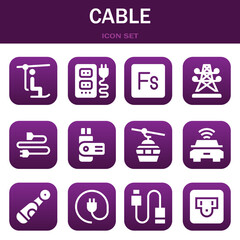 cable icon set. Vector illustrations related with Chairlift, Socket and Fuse