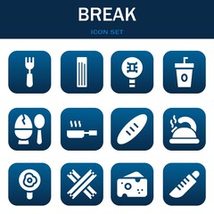 break icon set. Vector illustrations related with Fork, Churros and Virus