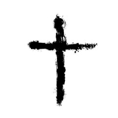 Grunge Religion Cross . Black Paint . Cross black paint strokes. Vector illustration