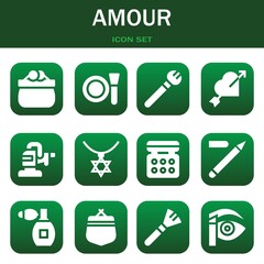 amour icon set. Vector illustrations related with Purse, Make up and Makeup