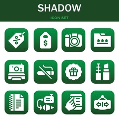 shadow icon set. Vector illustrations related with Tag, Price tag and Photo camera