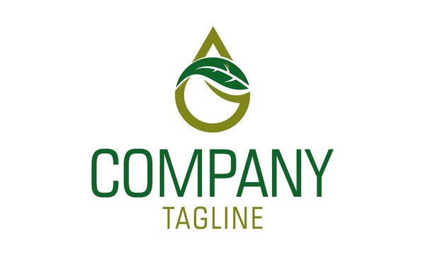 Green oil or water drop letter g leaf logo design