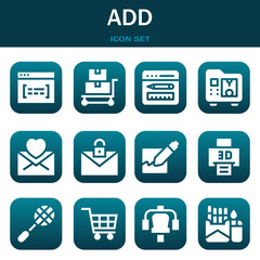 add icon set. Vector illustrations related with Browser, Trolley and Browser